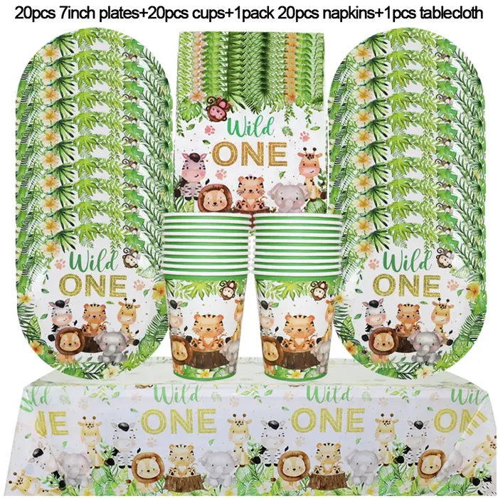 Décorations de fête d'anniversaire de la forêt et de la Jungle, ensemble de nappe avec animaux sauvages, fournitures de fête d'anniversaire pour Safari dans la forêt