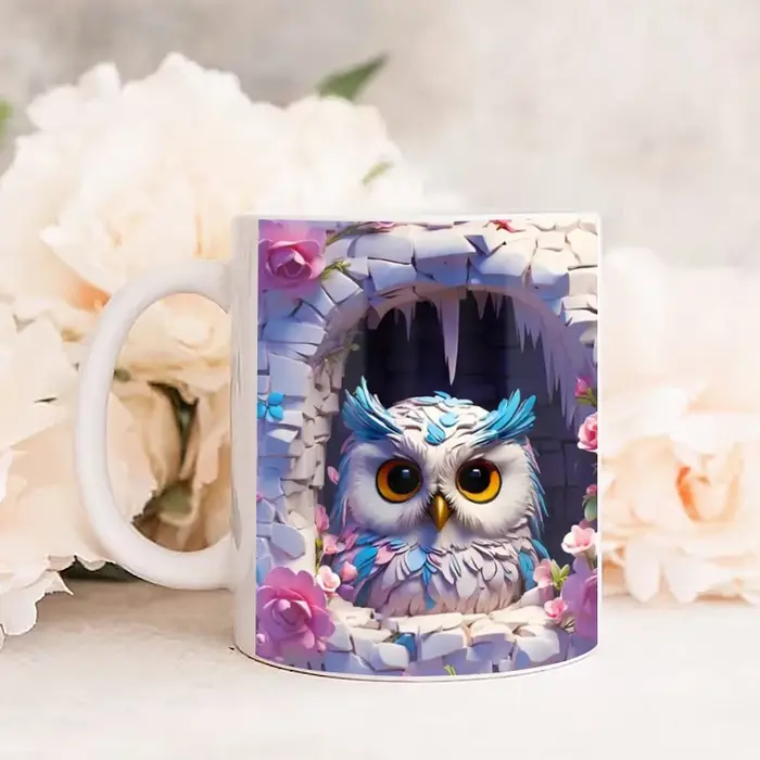 Emballage de tasse à café hibou effet 3D