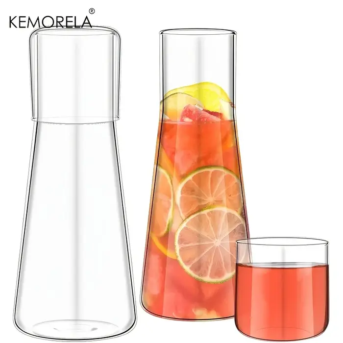 1/2 pièces 30oz clair haute teneur en verre Borosilicate jeu de Carafe d'eau de chevet avec gobelet-broche