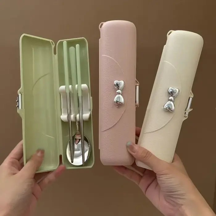 Ensemble de couverts en acier inoxydable 2 pièces avec boîte de rangement pour cuillères et baguettes