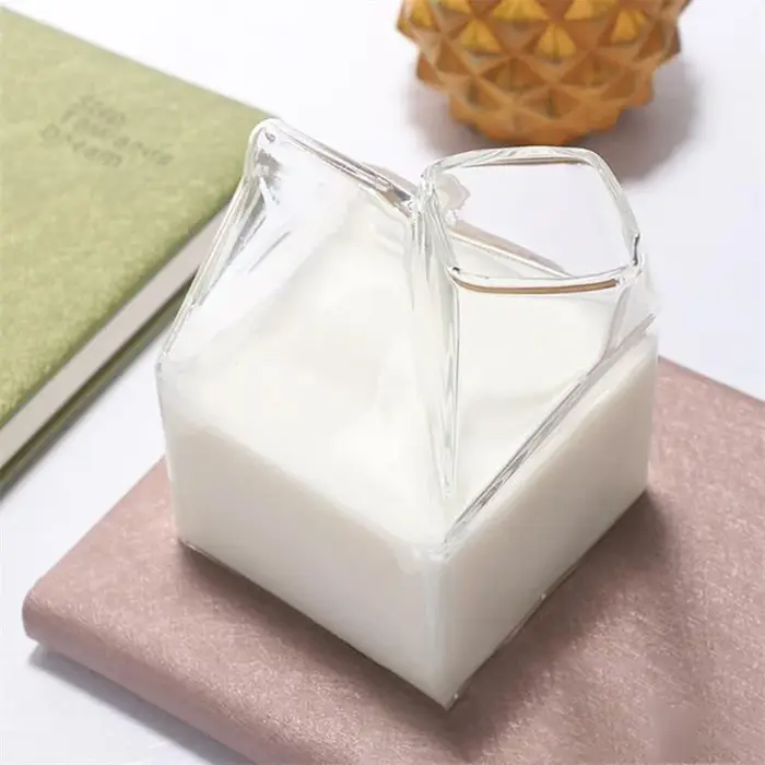 1Pc demi-pinte lait Carton Style créatif Mini crémier cruche verre lait tasse tamis tasse lait tasse