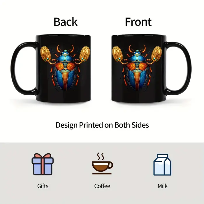 Tasse en céramique, design scarabée égyptien noir