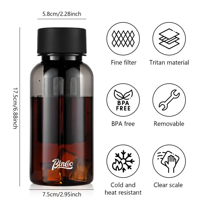Bincoo Bouteille d'infusion froide de 600 ml avec filtre à 300 mailles