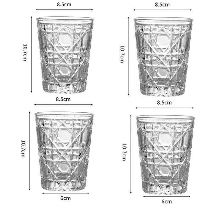 Lot de 4 verres à whisky domestiques de 10,5 oz, verres à vin à motif diamant, verres à jus transpar