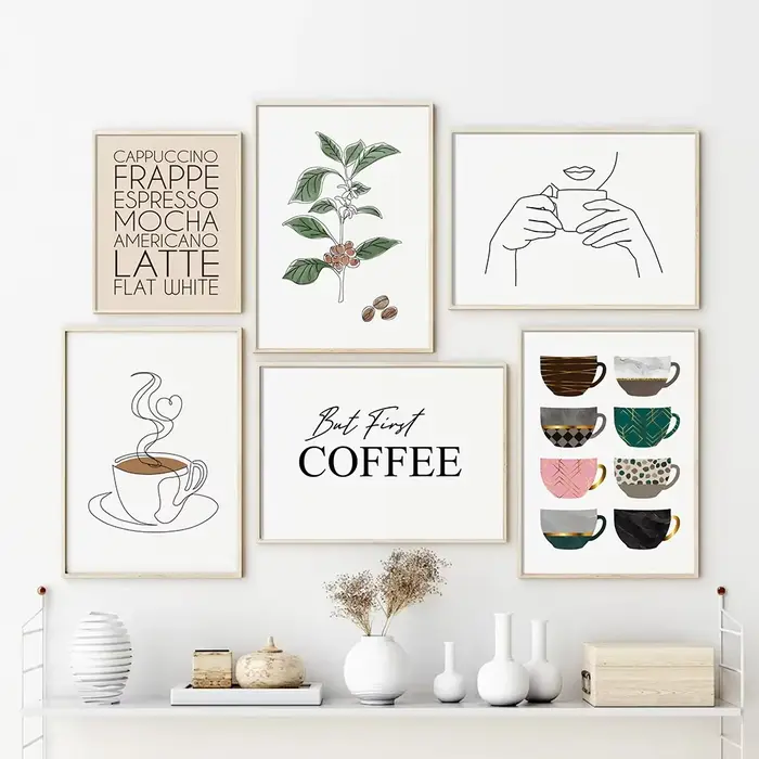 Lot de 1/6 tableaux/posters minimalistes sur le thème du café