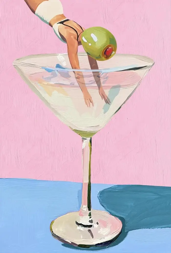 Café Martini Cocktail Margarita boisson fille sautant dans le verre à vin affiche amusante impressio