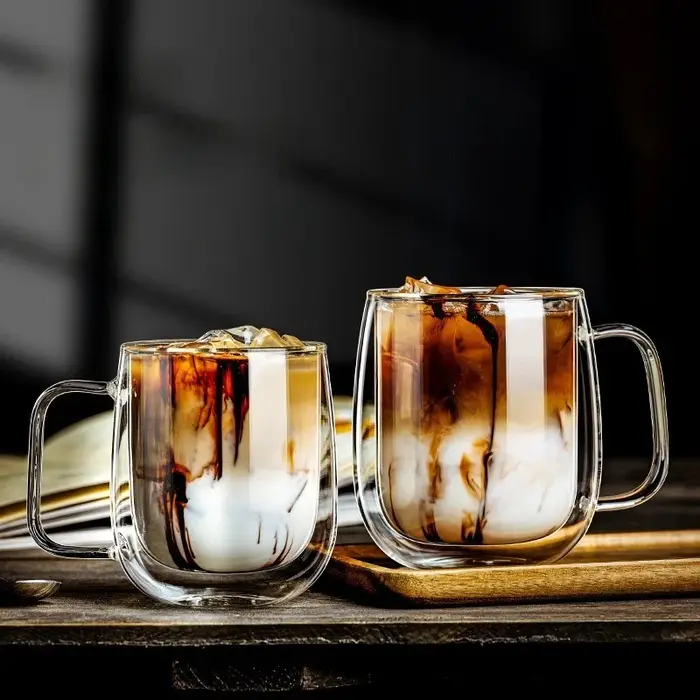 Tasse à café en verre à Double paroi avec poignée