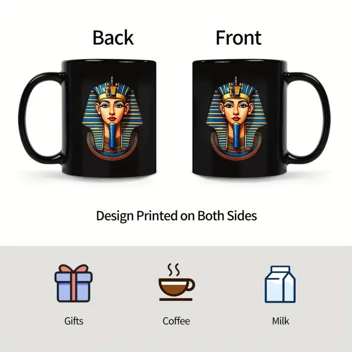 Tasse en céramique, design pharaon égyptien noir