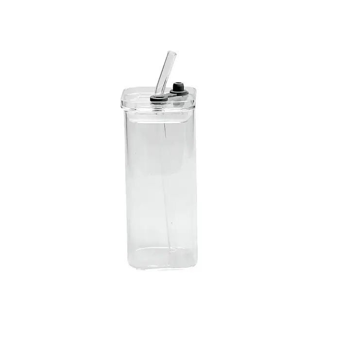 Gobelets carrés en verre avec couvercles/pailles – Ensembles de verres transparents pour café