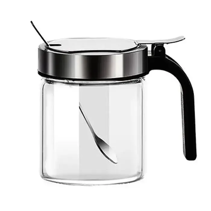 LIJIAO – pot d'assaisonnement en verre pour épices, avec cuillère, sucrier, distributeur de sel, con