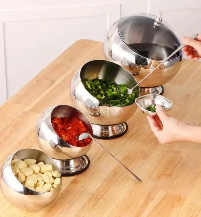 Bol à Sauce à bouche Oblique en acier inoxydable avec couvercle
