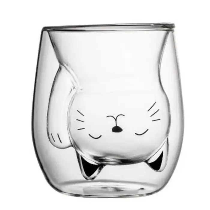 Adorable tasse à café en verre pour chat, tasse à lait à Double paroi pour le petit déjeuner, le caf