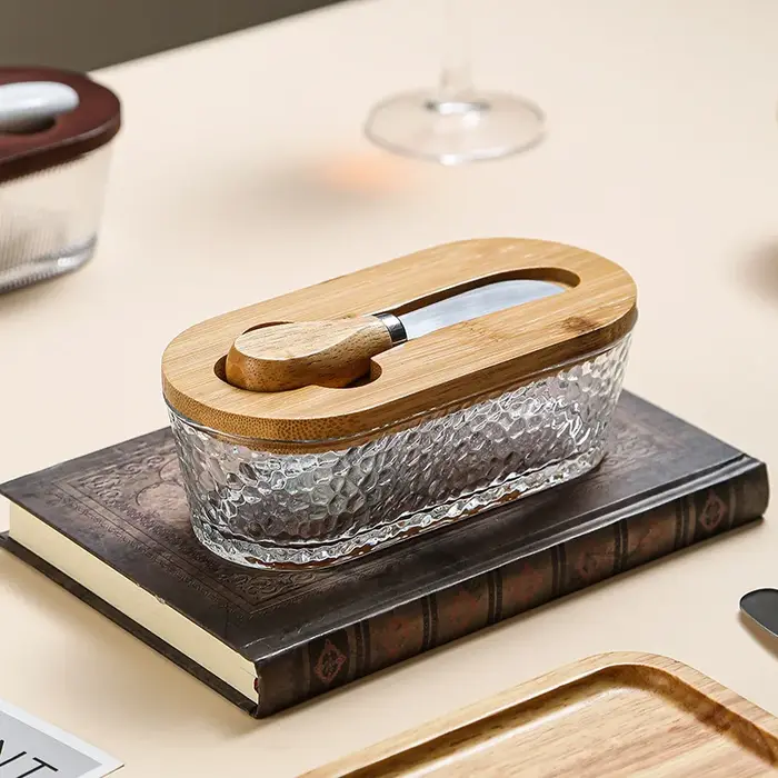 Porte-beurre en verre avec couvercle et couteau à beurre