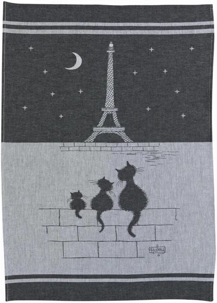 Torchon jacquard Chats Tour Eiffel Ombre 50 x 70