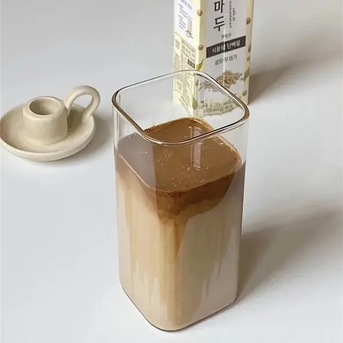 Gobelets carrés en verre avec couvercles/pailles – Ensembles de verres transparents pour café