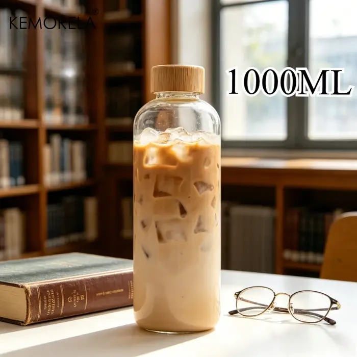 1 bouteille en verre borosilicate avec couvercles en bambou