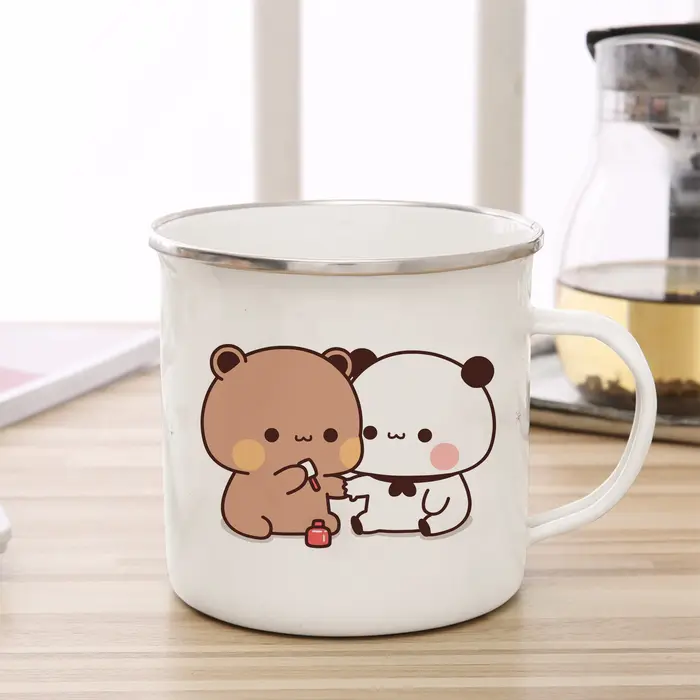 Dessin animé lait moka ours seins et Doodle émail tasse café thé