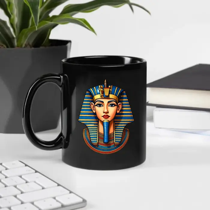 Tasse en céramique, design pharaon égyptien noir