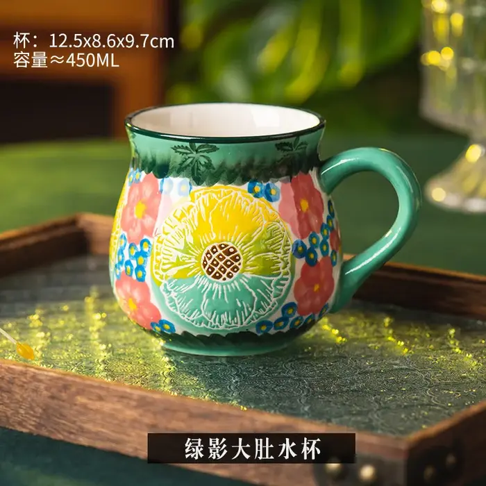 Tasse en céramique à fleurs Vintage faite à la main