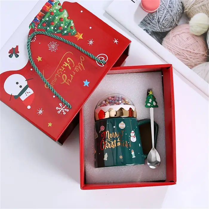 Tasses de noël avec couvercle et cuillère du père noël, tasse en céramique planète créative, cadeau
