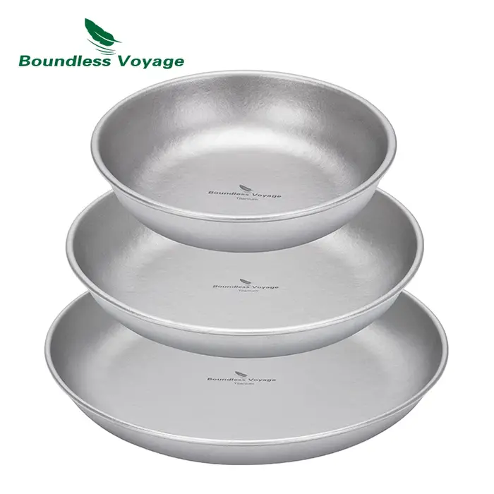 Boundless Voyage – Ensemble de 3 assiettes et bols de camping en titane ultraléger avec sac en filet – Vaisselle et