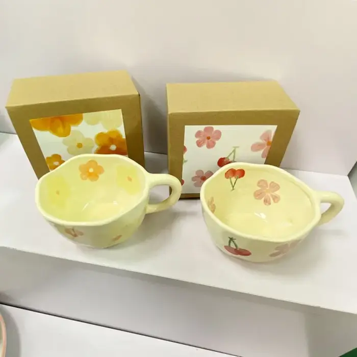 Tasses en céramique tasses à café pincées à la main fleur irrégulière tasse de thé au lait ins style