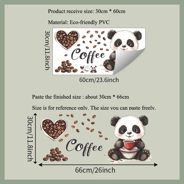 Autocollant mural de panda dessinant un panda buvant du café