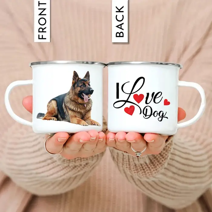 Impression de tasse en émail personnalisée avec photo et texte de LOGO
