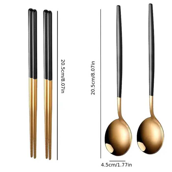 4 pièces ménage noir or ensemble de couverts baguettes cuillère or acier inoxydable cuisine vaisselle