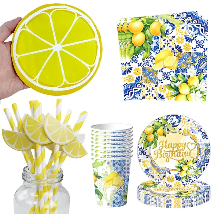 Vaisselle jetable sur le thème du citron