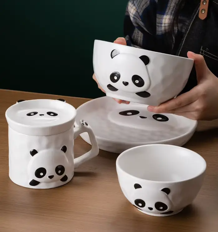Bols en céramique créatifs assiettes dessin animé panda vaisselle mignon