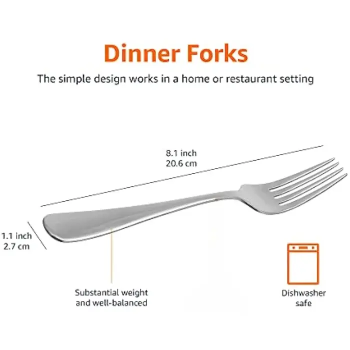 Fourchettes à dîner robustes en acier inoxydable avec bord rond