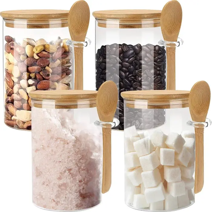 Récipient à sucre en verre avec cuillère