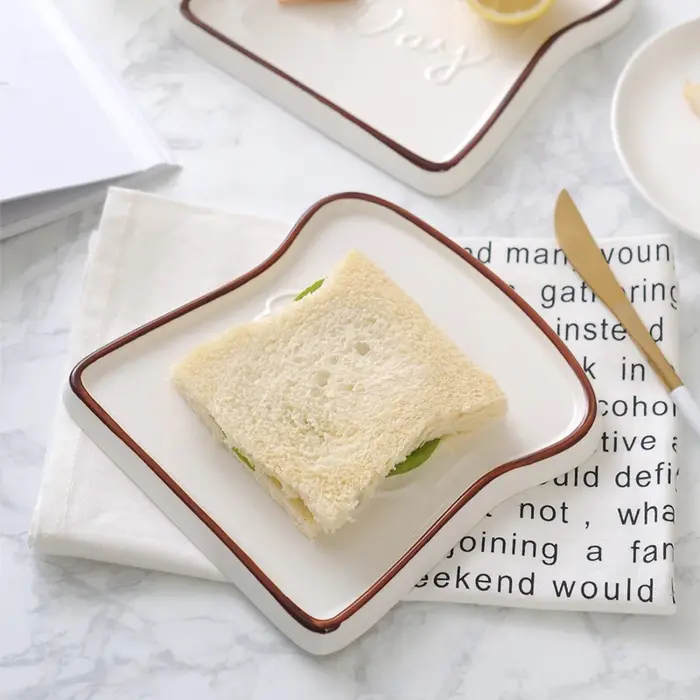1pc bonne journée Toast forme porcelaine assiettes plats nourriture pain Dessert plateau pour petit déjeuner vaisselle