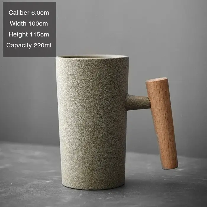 Tasse à café en grès faite à la main de Style japonais, poinçon à main, four Vintage, manche en bois
