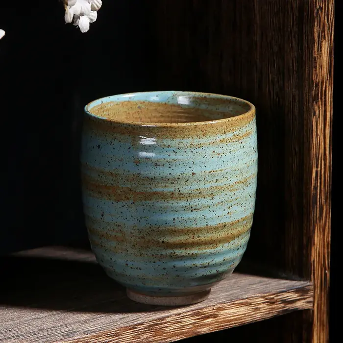 Tasse à thé japonaise en poterie grossière, grande tasse principale rétro pure faite à la main, tass