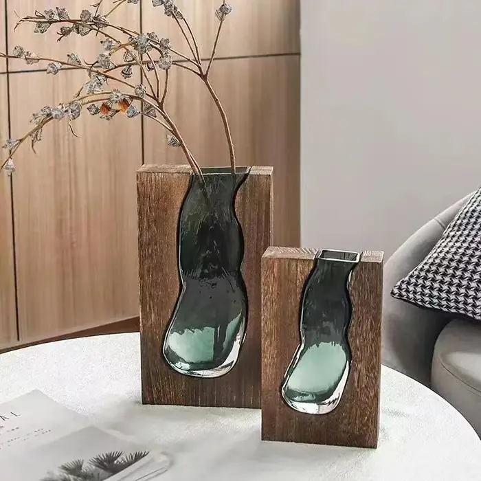 Vase en verre Transparent en bois massif