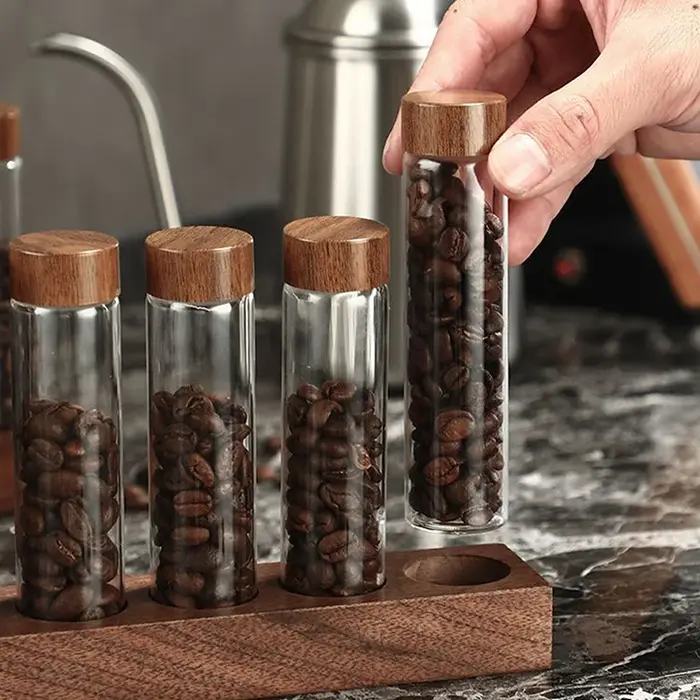 【Peace】Conteneur de stockage pour grains de café en verre avec outil en bois