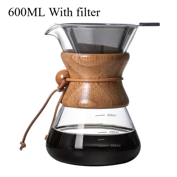 Cafetière à verser manuelle avec manchon en bois