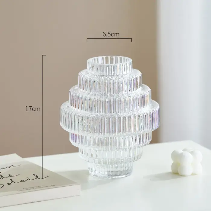 Vase en verre transparent en forme d'engrenage pour arrangements floraux, vase en verre abstrait irr