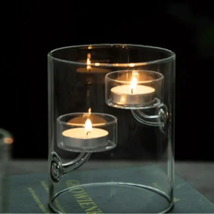 Bougeoir cylindrique européen en verre creux d'ouragan