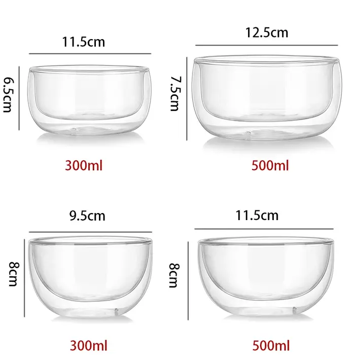 Bol en verre double couche transparent YWDL 300/500ml
