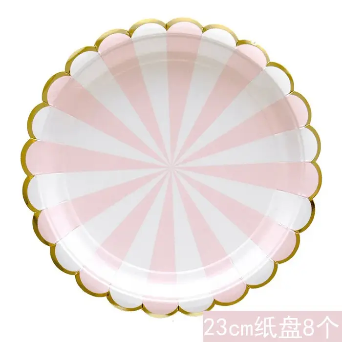 Assiettes à rayures roses