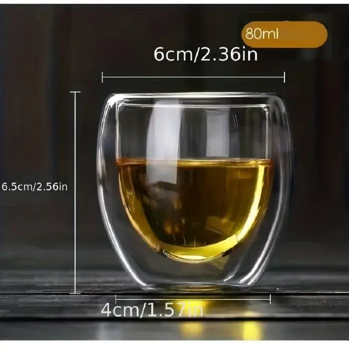 Ensemble de 6 Tasses à Café en Verre à Double Paroi de 2.7 Oz