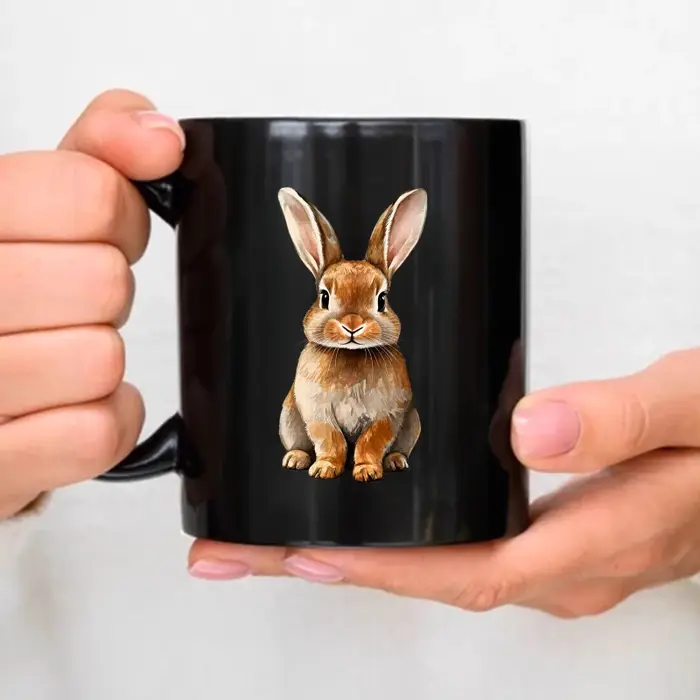 La tasse à café en céramique imprimé animal lapin noir convient à la maison, au bureau et aux cadeau