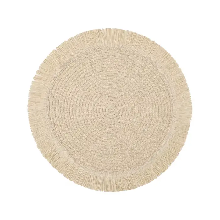 Napperon Vintage en Jute et lin, tapis de Table rond à franges simples, Protection contre le café et