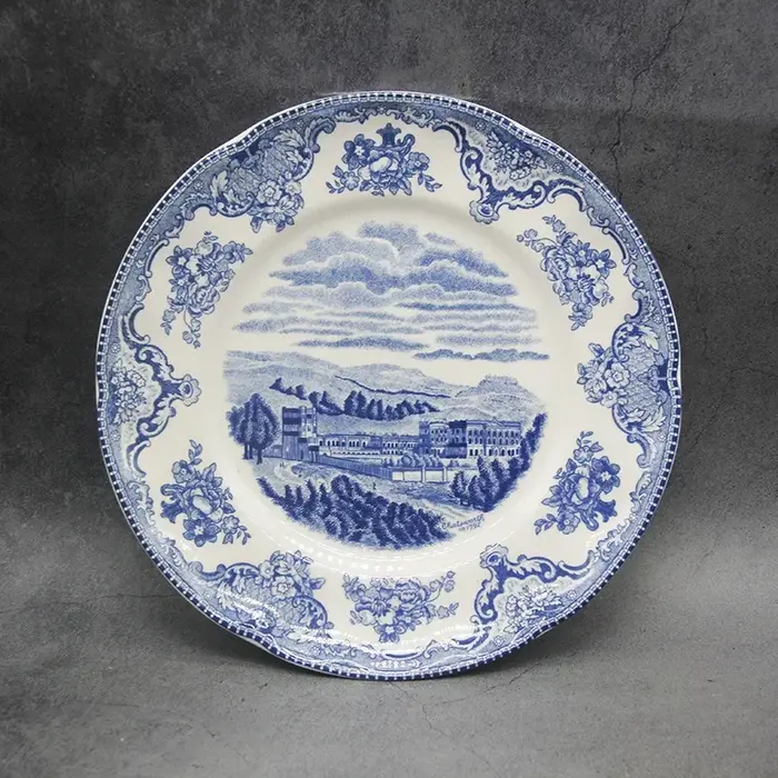 Queset de châteaux de Grande-Bretagne bleus, style européen, QueWare, assiette de petit déjeuner en céramique, plats de boeuf, plat à dessert, bol à soupe