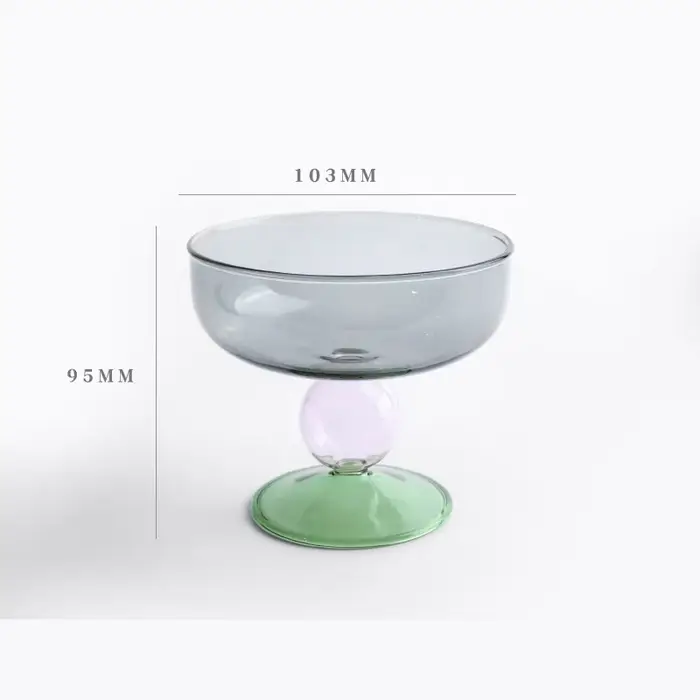 Tasse à crème glacée colorée, 1 pièce, ambre vert bleu gris rose, boule à tige, Dessert, Pudding, ta