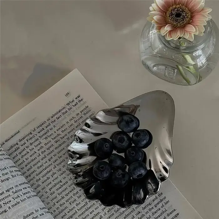 Assiette en acier inoxydable en forme de coquille