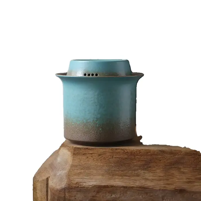 Changement de four vintage printemps vert poterie rugueuse un pot 4 tasses caddie à thé simple petit